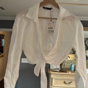 White linen Zara shirt.